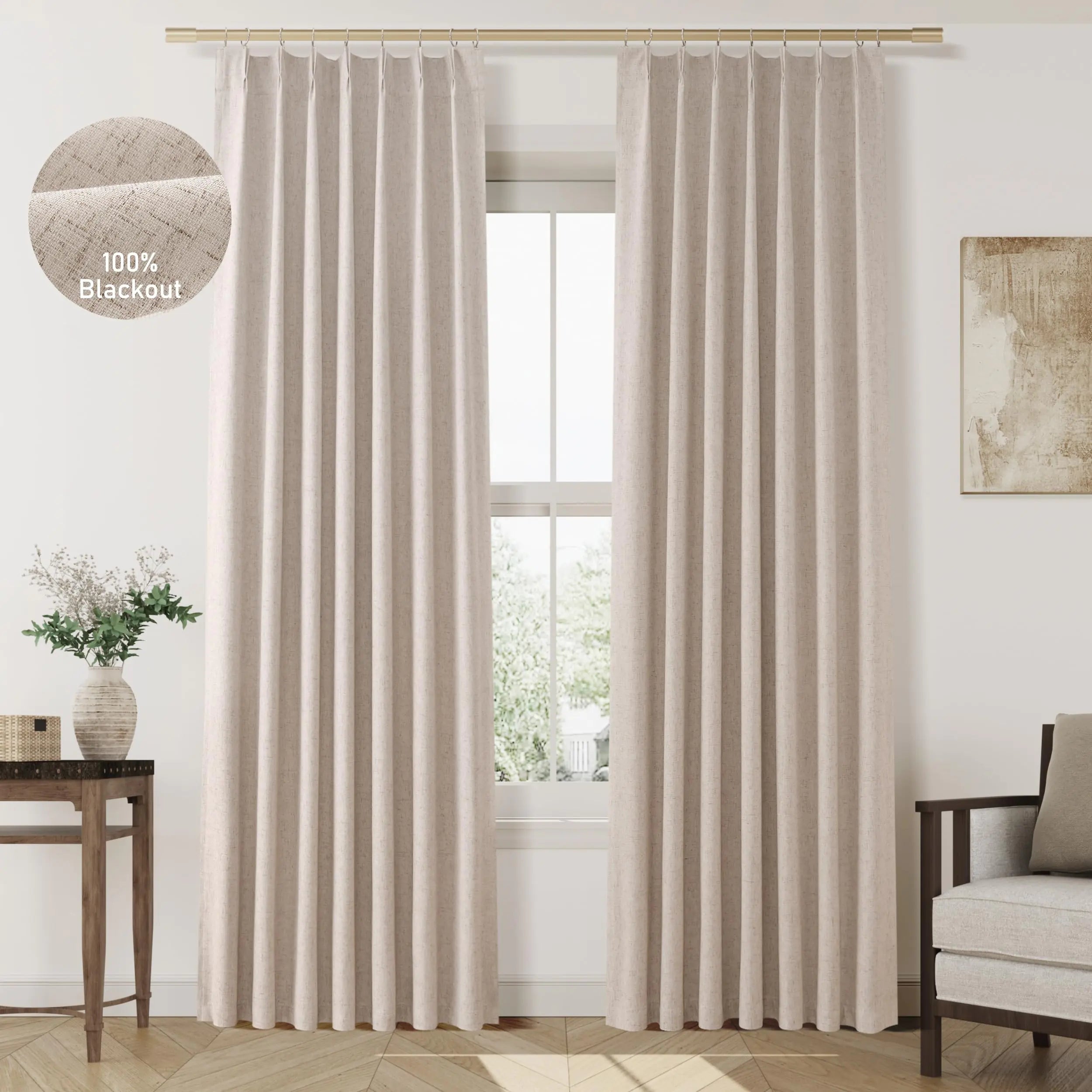 Cortinas Plisadas de Lino Jowels Oatmeal 100% Opacas, 84 Pulgadas, 2 Paneles, Cortinas de Lino Opacas para Dormitorio, Cortinas Plisadas Aislantes Térmicas con Ganchos, 40x84 pulgadas