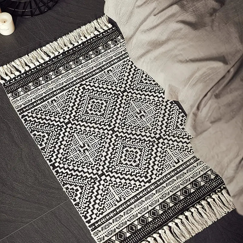 Monochrome Boho Tassel Rug