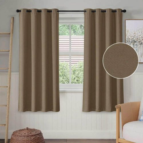 Beauoop Cortinas Opacas 100% Negras de 63 Pulgadas de Largo, 2 Paneles para Dormitorio y Sala de Estar, Textura de Lino Marrón, Aislantes Térmicas, Insonorizantes con Ojales en la Parte Superior, Tratamientos de Ventana, 52x63, Set de 2