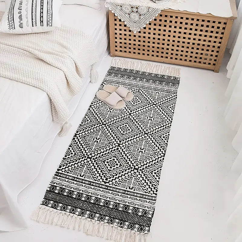 Monochrome Boho Tassel Rug
