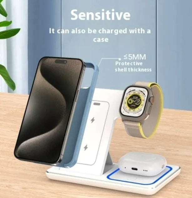 Soporte de Cargador Inalámbrico Rápido y Plegable LED de 15W 3 en 1